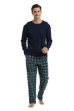 1 x RAW Customer Returns GLOBAL Men s Pajamas Flannel Cotton Long Pajamas Pieces Round Neck Winter Sleepwear Breathable Comfortable and Warm Black T-Shirt, Black Green Grid Pants XL - RRP €36.99