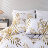 1 x RAW Customer Returns Michorinee Duvet Cover 140 x 200 cm Tropical Palm Leaves Gold and White Botanical Print Zipper Closure - Single Adult Bedding with Pillowcase 65 x 65 cm - RRP €20.4