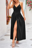 1 x RAW Customer Returns OUGES Women s Summer Dress V-Neck Maxi Dress Backless High Waist Spaghetti Strap Casual Dress Long Split Dresses Black, M  - RRP €31.25