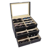 1 x RAW Customer Returns AUTOARK 24 Piece Leather Sunglasses Box with Drawer, Lockable, Clear Glass, Black, AW-095 - RRP €55.19