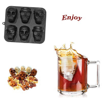 1 x Brand New Skull silicone ice cube mold, 1 Pcs Ice Cube Tray Halloween silicone mold, 6 ice cubes skull, skull chocolate mold for baking, silicone ice cube mold skull for whiskey, cocktail black  - RRP €10.29