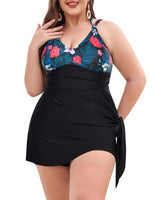 1 x RAW Customer Returns Hanna Nikole Women Swimwear Two Piece Plus Size Tankini Set Tummy Control Elastic Sexy Boxer Shorts Black Red Flower 50 - RRP €39.34