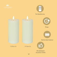 1 x RAW Customer Returns LUCOZA Set of 2 Flickering Flameless LED Candles with Timer and Remote Control for Indoor Use, 6 Battery Operated LED Real Wax Candles, Realistic Pillar Candle with 3D Wick, Cream - RRP €22.18