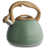 1 x RAW Customer Returns Poliviar Modern Kettle Induction, Stainless Steel Whistling Kettle, Tea Kettle for All Hobs, Whistling Kettle with Wood Grain Handle, Kettle for Tea Coffee, Max. 2.7L, Wild Green JX2020-SB30-DE  - RRP €40.33