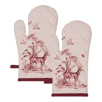 9 x Brand New HAES DECO Set of 2 oven gloves size 18 x 30 cm colors red burgundy white made from 100 cotton collection Pretty Forest oven gloves - RRP €183.6