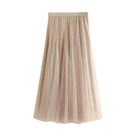 1 x RAW Customer Returns SotRong Tulle Skirt Long Women s Elegant Elastic High Waist Mesh Pleated Maxi Skirt Ballet Wedding Party Prom Summer Skirt Beige - RRP €25.3