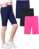 1 x RAW Customer Returns Domee Girls Cycling Shorts Short Leggings Shorts Summer Pants Cotton Pack of 3 Black Navy Blue Rose Red 128-134 Manufacturer Size 128  - RRP €20.16