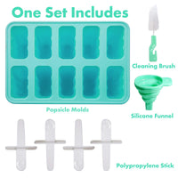 1 x RAW Customer Returns Ice Cream Molds Popsicles, 10 Cavities Non-Stick Ice Cream Molds, Silicone Ice Cream Molds with Silicone Funnel and Cleaning Brush DIY Popsicle, BPA-Free, Blue - RRP €17.8