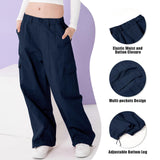 1 x RAW Customer Returns Rolanko Girls Cargo Pants, Loose Cotton Trousers with Elastic Waist and Multiple Pockets for Kids Ages 6-15, Navy, Size 160 - RRP €34.99