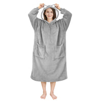 1 x RAW Customer Returns FBSPORT Hoodie Blanket Oversized Hoodie Sweatshirt for Women Men Long XXL Sherpa Fleece Super Soft Warm Hoodie Blanket One Size Blankets Pullover Gift for Birthday Christmas Gray - RRP €41.34