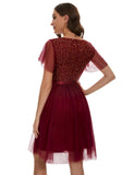 1 x RAW Customer Returns bridesmay Women s Cocktail Dress A-Line Ball Dress for Juniors Teens Wedding Guest Bridesmaid Dresses Sexy Party Dress Dark Red L - RRP €57.47