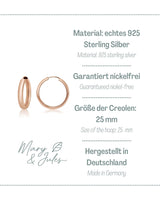 1 x Brand New Mary Jules hoop earrings rose gold made of 925 sterling silver, simple, wide ladies earrings, diameter 25 mm, real jewellery for women and girls, made of recycled silver - RRP €40.28