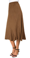 1 x RAW Customer Returns EXCHIC Women s Elegant Thicken Suede Elastic Waist Midi Skirt A-Line Flared Asymmetric Splicing Long Skirt L, Brown  - RRP €27.98