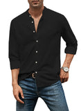 1 x RAW Customer Returns AlvaQ Cufflinks Men s Shirt Long Sleeve Henley Shirt Linen Shirt Men Casual Collar Regular Version Solid T Shirt Black XXL - RRP €32.71