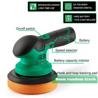 1 x RAW Customer Returns AUTIWOZ cordless polishing machine, eccentric polishing machine, 1 battery, random orbit 8mm, car polishing machine 12V, 6 variable speed, cordless buffer wax, cordless angle grinder for cars, boats, furniture - RRP €66.79