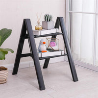 1 x RAW Customer Returns BAOYOUNI Step Ladder, Lightweight Household Ladder 2 Steps Aluminum Folding Step Ladder with Non-Slip Wide Pedal for Household Office Portable Storage Rack Paint and Plant Pots, Load Capacity up to 100kg, Black - RRP €75.62