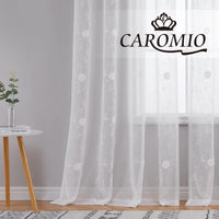 1 x RAW Customer Returns CAROMIO Sheer Voile Curtain Flowers Embroidery Curtains Eyelet Curtain in Linen Look Curtains Window Curtain Transparent for Living Room Bedroom Children s Room Set of 2 White 140 x 175 cm - RRP €21.17