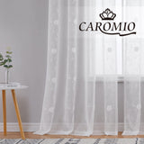 1 x RAW Customer Returns CAROMIO Sheer Voile Curtain Flowers Embroidery Curtains Eyelet Curtain in Linen Look Curtains Window Curtain Transparent for Living Room Bedroom Children s Room Set of 2 White 140 x 175 cm - RRP €21.17