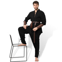 1 x RAW Customer Returns Ulikey Medieval Clothing Men Set, Men s Renaissance Costume Set with Linen Shirt Men s Medieval Pirate Shirt, Medieval Pants with Ankle Straps, Belt, Wrist Guards Black, M  - RRP €51.13