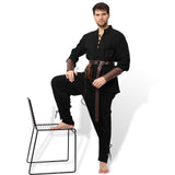 1 x RAW Customer Returns Ulikey Medieval Clothing Men Set, Men s Renaissance Costume Set with Linen Shirt Men s Medieval Pirate Shirt, Medieval Pants with Ankle Straps, Belt, Wrist Guards Black, XL  - RRP €63.59