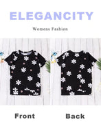 1 x Brand New Elegancity Black T-Shirt Women s Crew Neck Shirt Printed Floral Top with Short Sleeve Casual Summer T-Shirt S - RRP €27.6