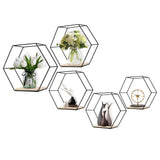 1 x RAW Customer Returns LMYDIDO Set of 5 Hexagon Wall Shelf Hanging Shelf, Metal and Wood Floating Shelf Wall Storage Organizer for Kitchen Shelf, Bathroom, Bedroom, Wall Decoration - RRP €40.33