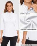 1 x RAW Customer Returns Soneven Blouse Women Elegant Shirt 3 4 Sleeve Golf Polo Shirt Women Long Sleeve Lady Office Shirt Blouse Summer Ruffles Stand Collar Tops White XL - RRP €30.24