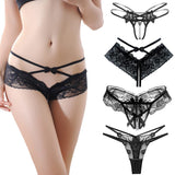 2 x Brand New HOTSO V-string panties, floral hole women string thong lace sexy underwear crotch G-string ladies lingerie thongs daily life commuting office party bar dating 4-piece set - RRP €55.2