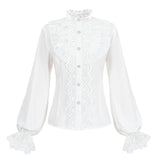 1 x RAW Customer Returns Fiamll Women s Victorian Blouse Vintage Stand-Up Collar with Ruffles Long Medieval Blouse White M - RRP €36.29