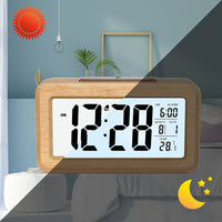 2 x RAW Customer Returns Omiurar Alarm Clock, Easy Setting Bamboo Digital Alarm Clock with Temperature, Date, Backlight, Snooze, for Bedroom, Bed, Home, Office, No Ticking - RRP €33.86