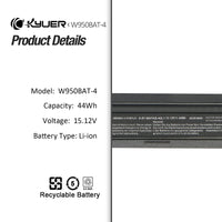 1 x RAW Customer Returns K KYUER 44Wh W950BAT-4 Laptop Battery for Clevo W950AU W950LU W950JU W950TU W955TU W950SU2 W950BU W950KU Terra Mobile 1513 1513A 1513P 1513S 1713 1713A 6-87-W95KS-42L1 6-87-W9 7KS-42L1 6-87-W95KS-42F2 - RRP €50.99