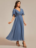 1 x RAW Customer Returns Ever-Pretty Wedding Guest Dress Appliqued Missing Ruffled Sleeves V-Neck Muslin Denim Blue 42 - RRP €81.99