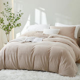 1 x RAW Customer Returns Lanqinglv Flannel Fleece Bed Linen 135 x 200 cm 4 Pieces Oatmeal Plush Fluffy Winter Bed Linen Set of 2 Warm Cashmere Touch Flannel 2 Duvet Covers with Zipper and 2 Pillowcases 80 x 80 cm - RRP €65.53