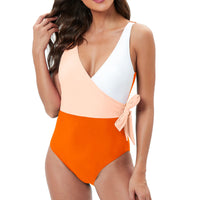 1 x Brand New YNIQUE Women s Swimsuit Tummy Control Color Block Knotted One Piece Swimwear V Neck One Piece Swimsuits Push Up Swimsuit - RRP €22.76