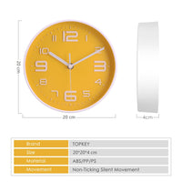 2 x RAW Customer Returns Topkey 8 Inch Silent Wall Clock Easy Readable Big Numbers Non Ticking Round Stylish Modern Clock Decorative for Kitchen Home Dining Room and Office-Yellow - RRP €31.98