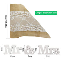 6 x Brand New DURANTEY Burlap Table Runner Jute Table Runner Lace Table Runner 30 cm x 275 cm Burlap Table Runner and Retro Lace with Mr Mrs Ornament Decorations for Parties Weddings - RRP €122.4