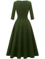 1 x RAW Customer Returns DRESSTELLS Women s 1950s Retro Vintage Rockabilly Dress Festive Party Dresses Knee Length 3 4 Sleeve Ball Gown Elegant Evening Dress A-Line Pleated Skirt ArmyGreen 2XL - RRP €41.87