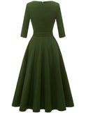 1 x RAW Customer Returns DRESSTELLS Women s 1950s Retro Vintage Rockabilly Dress Festive Party Dresses Knee Length 3 4 Sleeve Ball Gown Elegant Evening Dress A-Line Pleated Skirt ArmyGreen 2XL - RRP €41.87