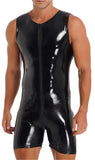 1 x RAW Customer Returns Panegy Men s Leather Body Stretch Slim Fit Patent Leather Unitard Sleeveless Shiny Jumpsuit Sexy Clubwear Manufacturer XXL EU Size S-Black - RRP €29.23