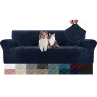 1 x RAW Customer Returns YSTELLAA Velvet Sofa Cover 4 Seater, Stretch Sofa Cover, Sofa Protector Non-Slip, Elastic Couch Cover, Sofa Cover With Armrests, Couch Covers Sofa Protector Cat Couch Throw, Dark Blue - RRP €45.99