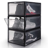 4 x RAW Customer Returns Yorbay shoe box, set of 3, stackable shoe organizer, plastic box with transparent door, reusable shoe storage, 37 x 26 x 16 cm, for shoes up to size 48, black - RRP €153.2