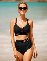 1 x RAW Customer Returns UMIPUBO Bikini Women Tummy Control, High Waist Push Up Bikini Sets Back Cross Big Breasts Swimwear Sexy Swimsuit Beach Bikini Black-B,XL  - RRP €36.99