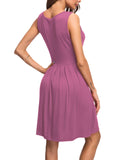 3 x Brand New AUSELILY Women s Summer Dress Sleeveless Mini Casual Pleated Knee Dress with Pocket XL,Purple  - RRP €81.0