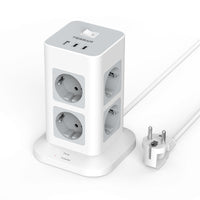 1 x RAW Customer Returns TESSAN 8-way multiple socket with USB C, power strip surge protection 1700J, 1 USB and 2 USB C multiple plugs, multiple socket with switch, 2M extension cable, 3600W socket tower - RRP €35.99