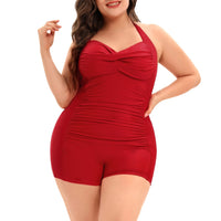 1 x RAW Customer Returns Durio Women s Large Size One-Piece Monokinis Tummy Control Swimwear Swimsuit Beachwear Halterneck Push Up Twist Front Red 48-50 Tag Size 4XL  - RRP €35.28