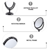 1 x RAW Customer Returns Beaupretty Vintage Style Desk Mirror Oval Rotatable Double Sided Retro Antique Decorative Mirror Black - RRP €22.8