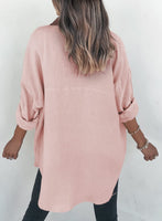 1 x RAW Customer Returns Dokotoo Blouse Women Muslin Long Sleeve Shirt Cotton Casual Tops Shirt Long Sleeve Color Block Shirts Solid Color Tops Shirt Jacket Pink L - RRP €34.27