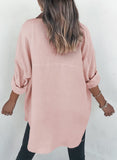 1 x RAW Customer Returns Dokotoo Blouse Women Muslin Long Sleeve Shirt Cotton Casual Tops Shirt Long Sleeve Color Block Shirts Solid Color Tops Shirt Jacket Pink L - RRP €34.27