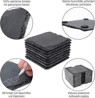 1 x RAW Customer Returns Amazy Slate Coasters 10 cm 8 Units Incl. Chalk Decorative 100 Natural Slate Coasters with Practical Leather Case Great Gift Idea - RRP €19.15