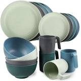 1 x RAW Customer Returns Greentainer plastic tableware sets 16pcs Lightweight and unbreakable complete set, plate set, bowls, cups, table service for 4 people, ideal for children adults, reusable - RRP €46.74